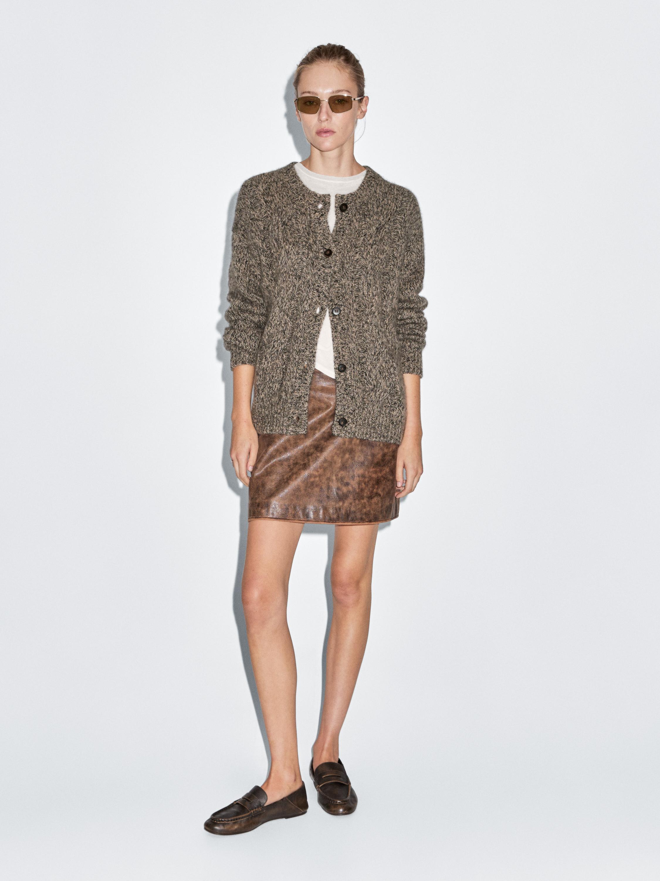 

Мини-Юбка из кожи наппа Massimo Dutti, коричневый