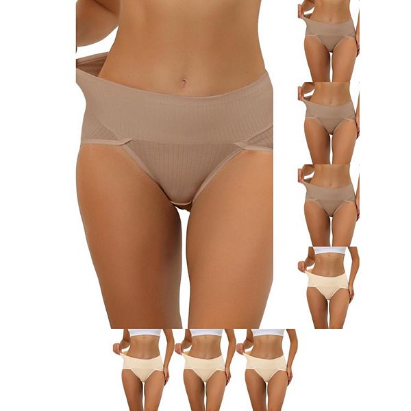

8 пар женского белья hi-cut с ребрами и высокой талией для контроля живота, доступно в plus size Inspire Chic, Camel Beige