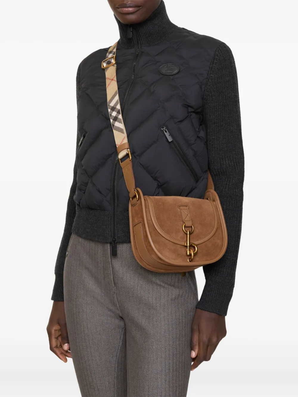 Сумка-мессенджер в клетку Burberry, коричневый — фото 2