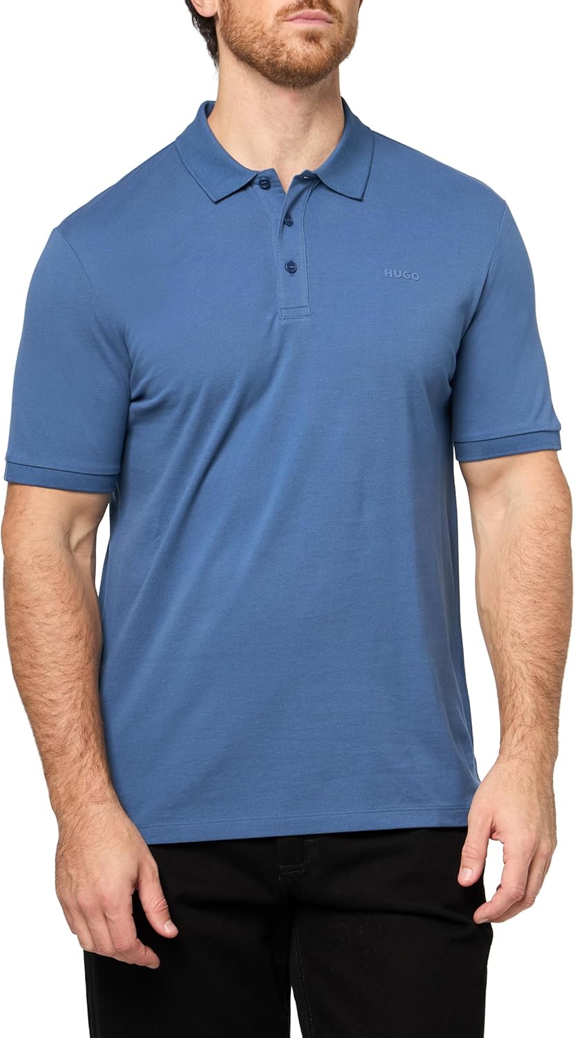 

HUGO Мужская поло с коротким рукавом Regular Fit и перевернутым логотипом, Skyline Blue, Синий, HUGO Мужская поло с коротким рукавом Regular Fit и перевернутым логотипом, Skyline Blue