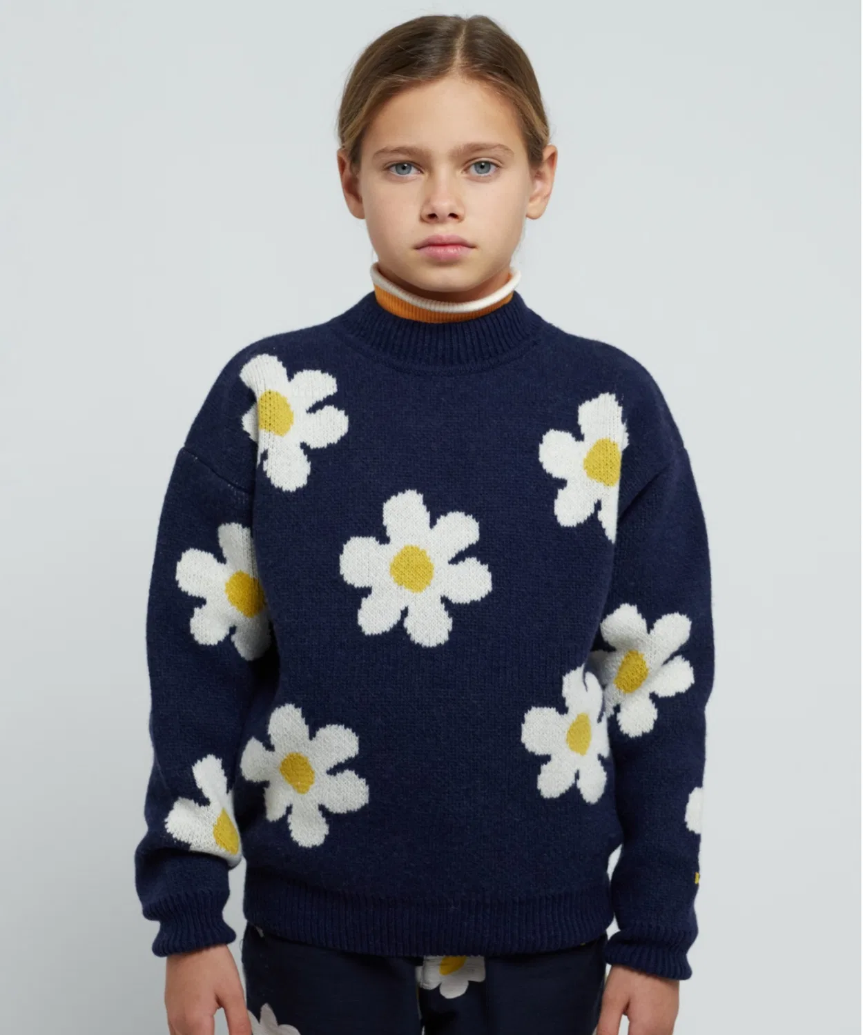 Свитер с жаккардовым узором Big Flower, Bobo Choses, 80% шерсти, тёмно-синий