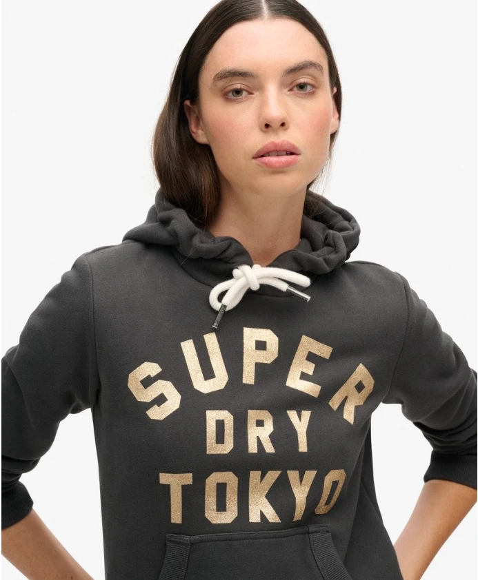 Худи с графическим логотипом и блестками, черное. Superdry, черный — фото 3