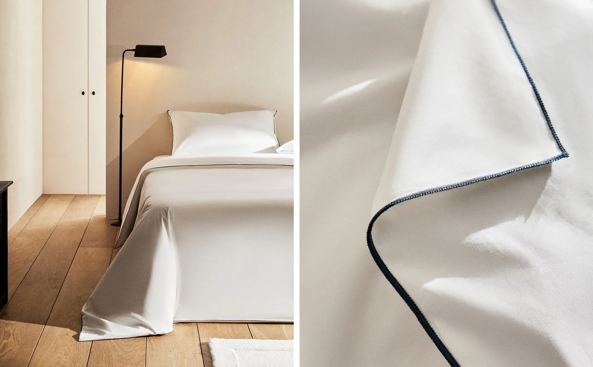 

(300 нитей) пододеяльник из хлопкового перкаля Zara Home, экрю/синий