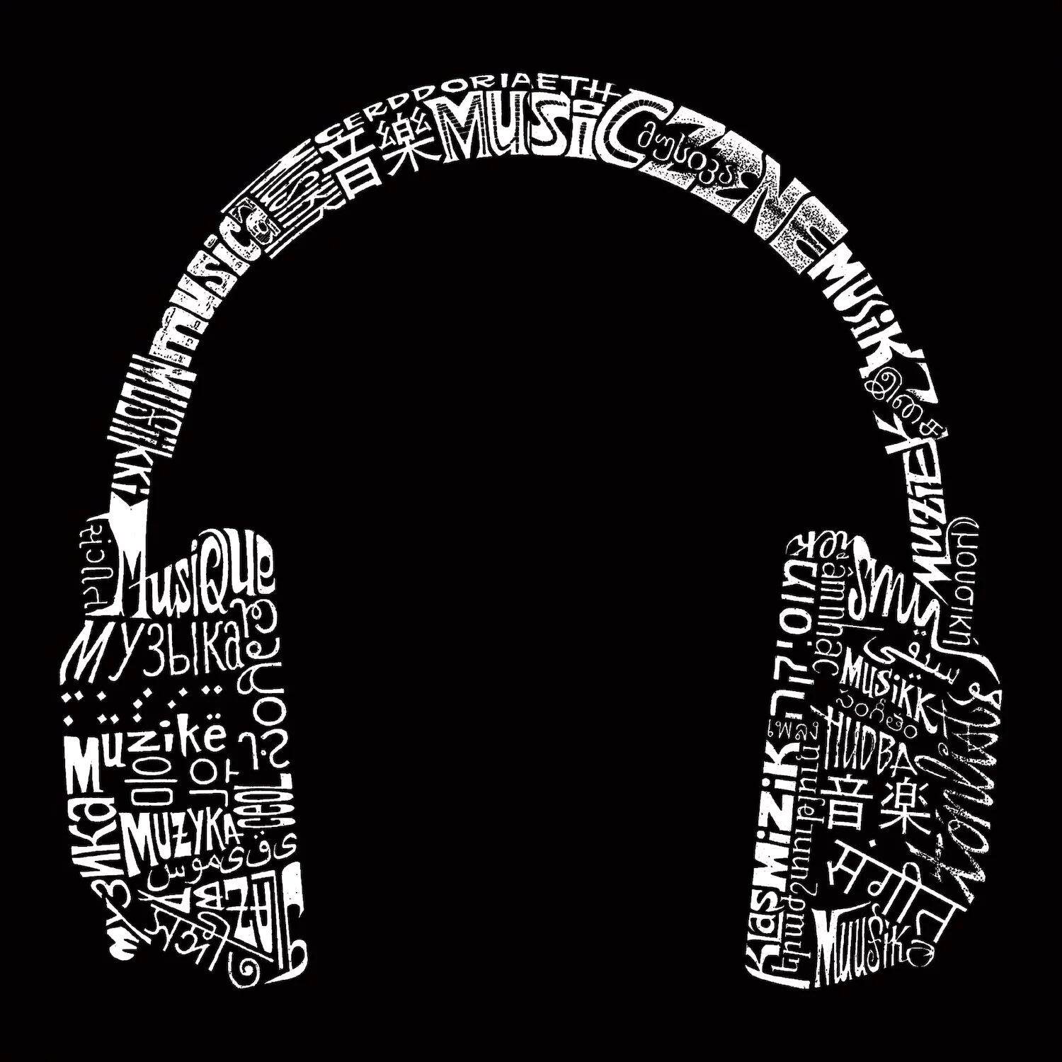 

Наушники Music Langauges — мужская футболка с рисунком Word Art LA Pop Art, серый