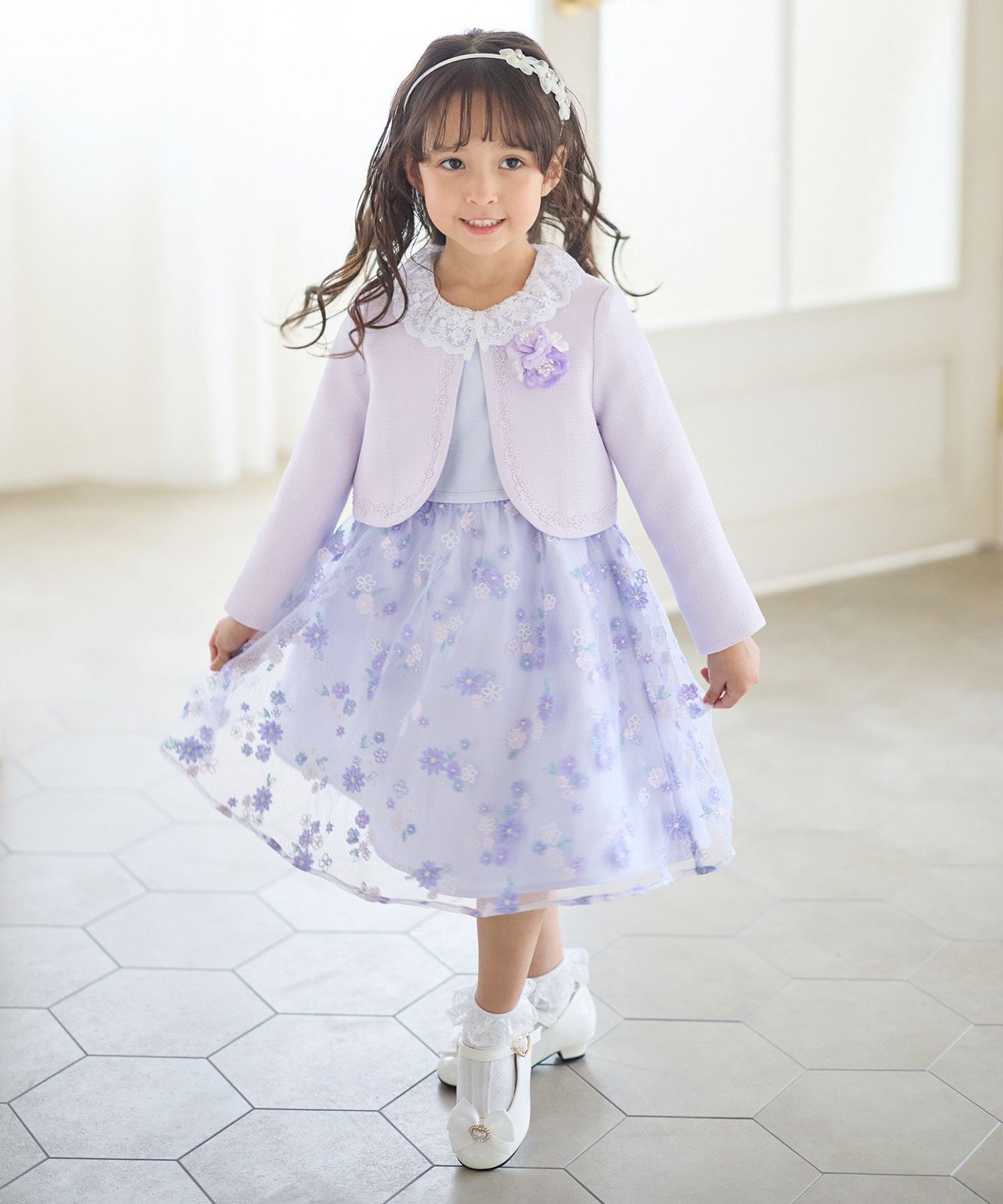 Платье с цветочной вышивкой Any Kids, Lavender [073] — фото 2