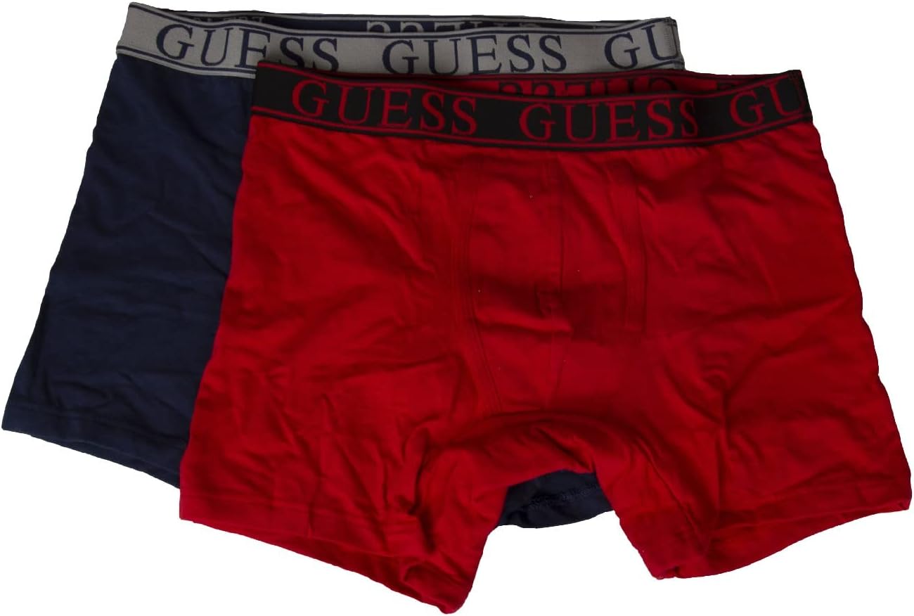 

Мужские боксеры 2-штуки в упаковке, видимая резинка, набор из двух, тянущийся хлопок GUESS, B522 Bluette/Rosso