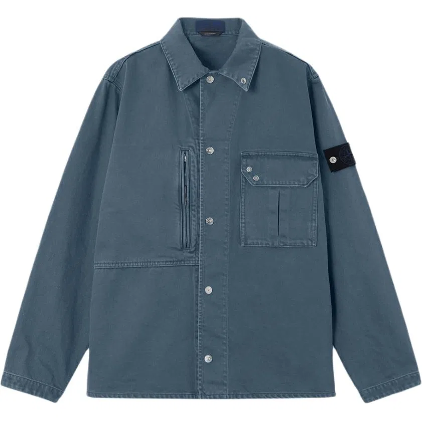 Хлопковая рубашка с карманом на молнии STONE ISLAND, Indigo