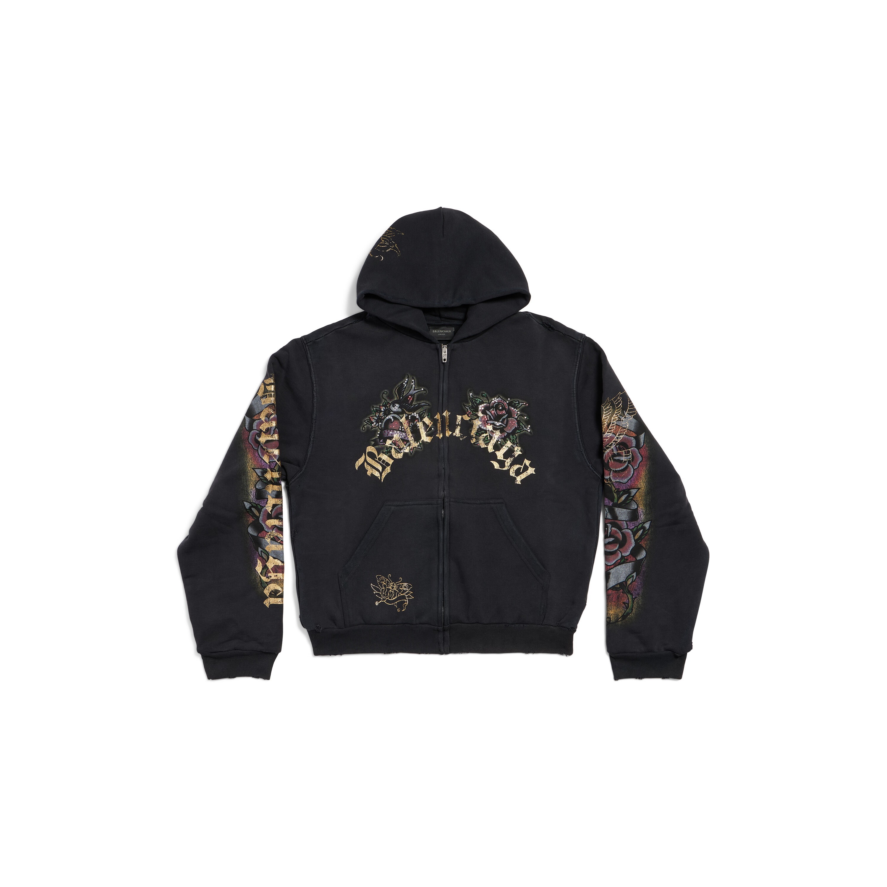 

Толстовка с капюшоном Tacky Tattoo Zip-Up Small Fit BALENCIAGA, черный