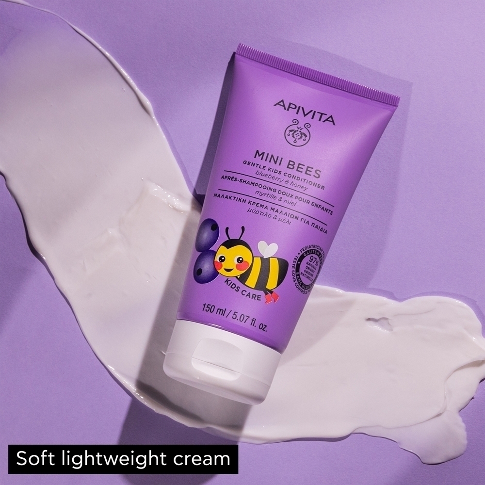 Кондиционер Mini Bees Gentle Kids с черникой и медом для детей Apivita, 150 мл — фото 4