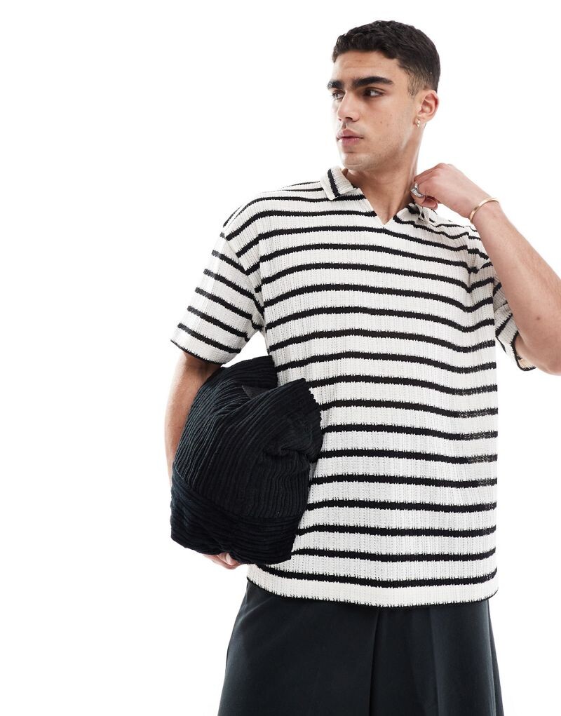 

ASOS DESIGN — рубашка-поло оверсайз в текстурную полоску с вырезом на шее