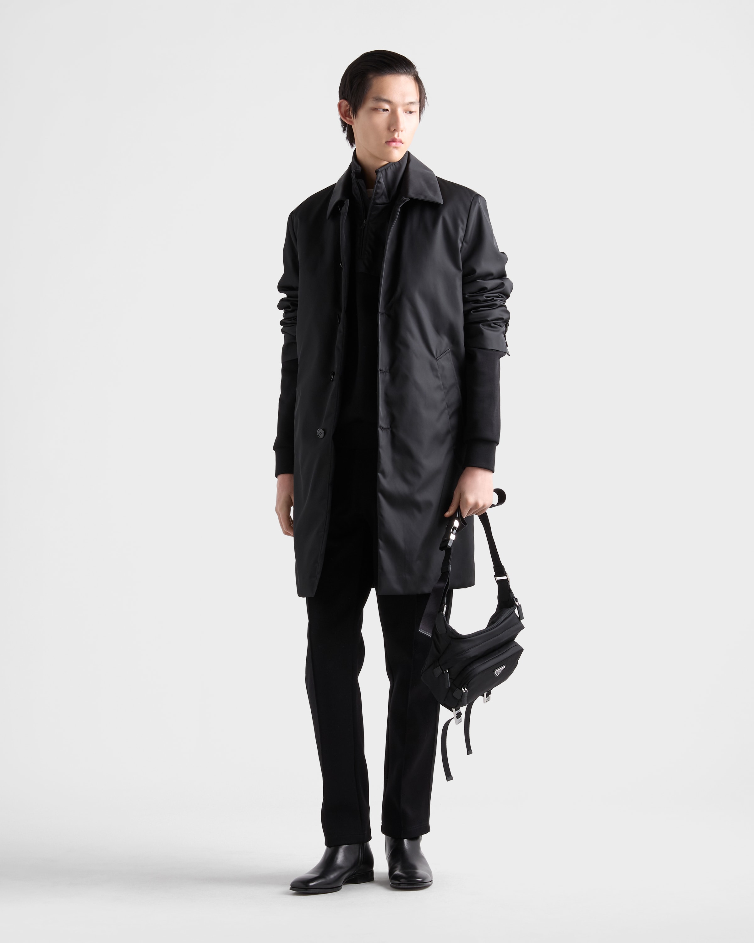Куртка на молнии из хлопкового флиса с деталями из Re-Nylon Prada, черный — фото 2