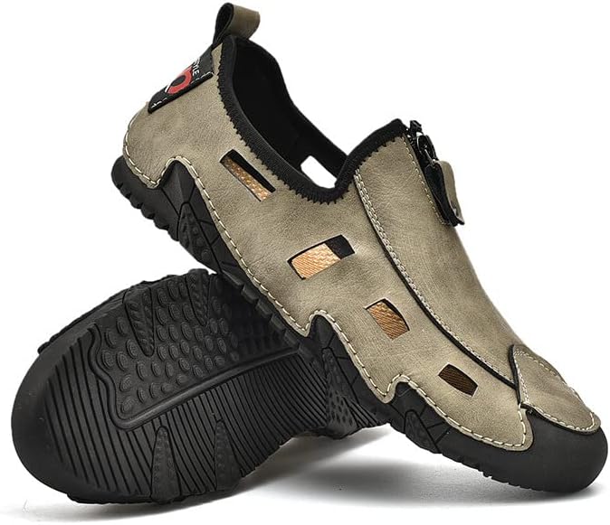 

Мужские летние сандалии Crepuscute, ручной работы из коровьей кожи, с вырезами, плоская подошва, удобные, дышащие, нескользящие, для прогулок на улице, пляжа и повседневного ношения, хаки