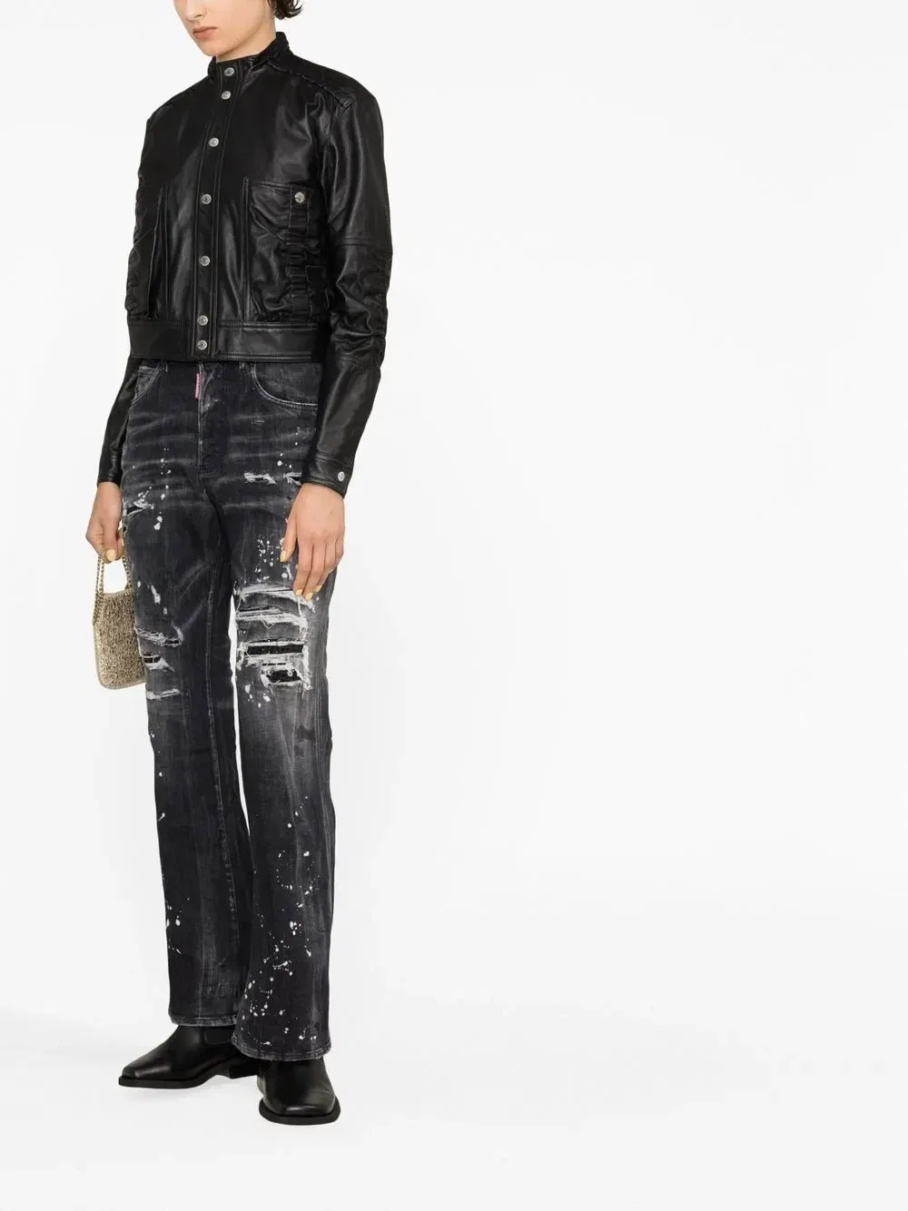 Укороченная кожаная куртка Dsquared2, черный — фото 3