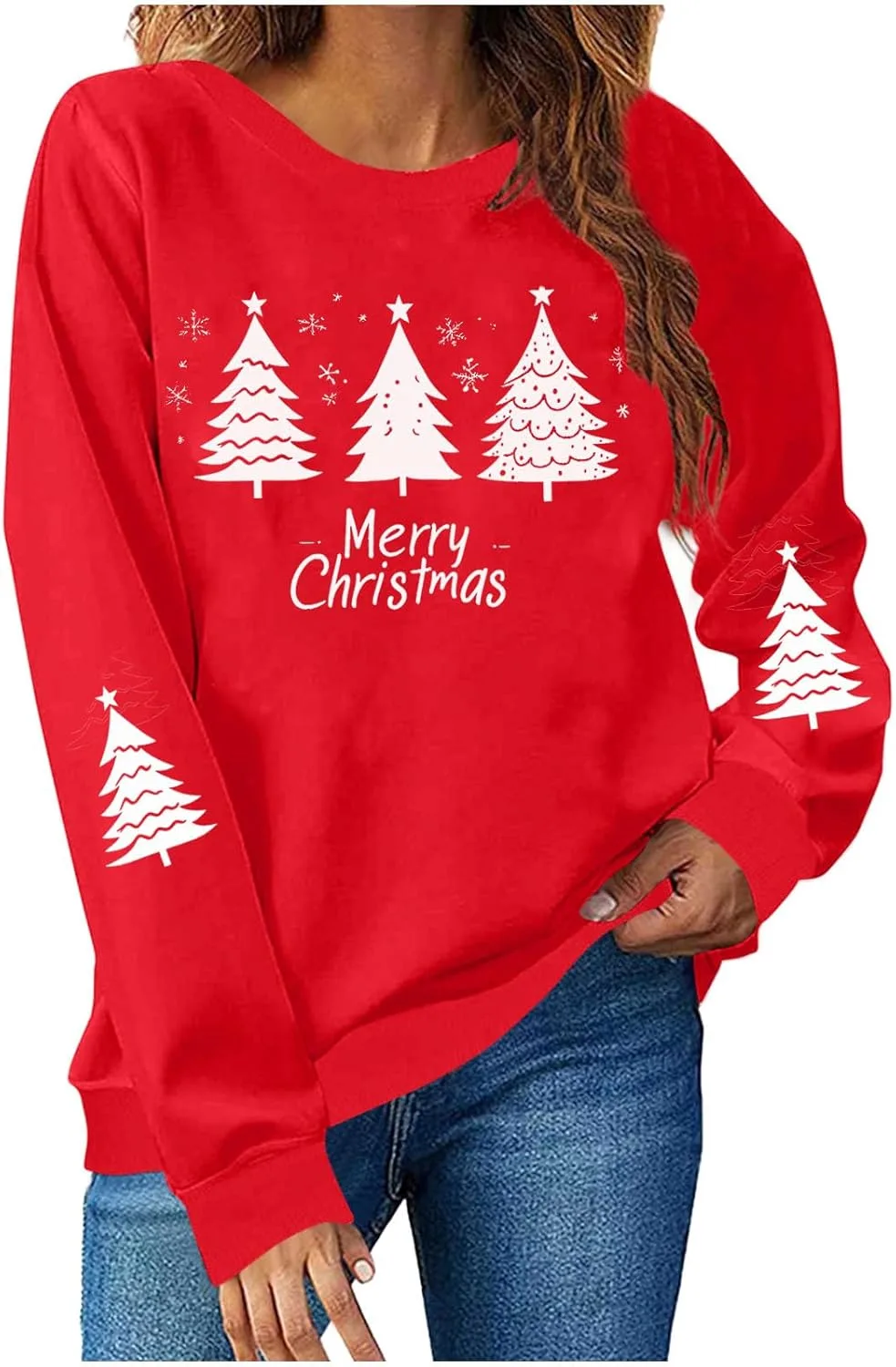 

Свитшот для женщин с рождественской елкой, длинный рукав, легкий LMSXCT