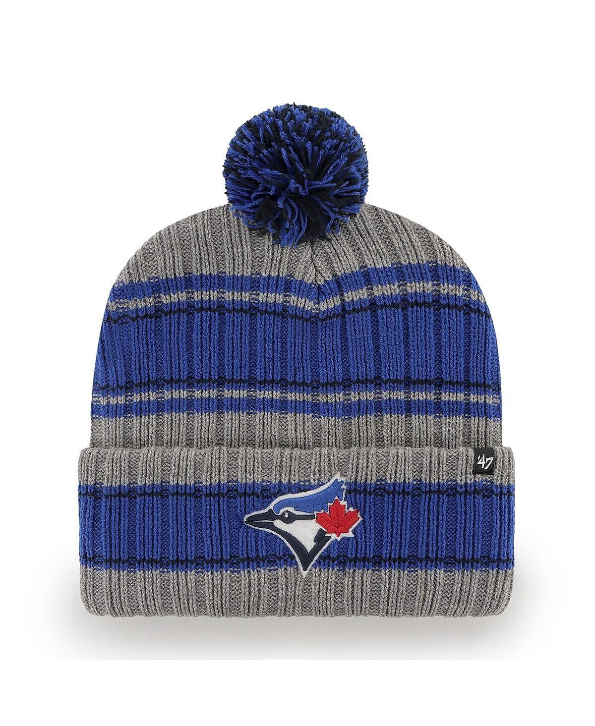 

Мужская серая вязаная шапка Toronto Blue Jays Rexford с манжетами и помпоном '47 Brand