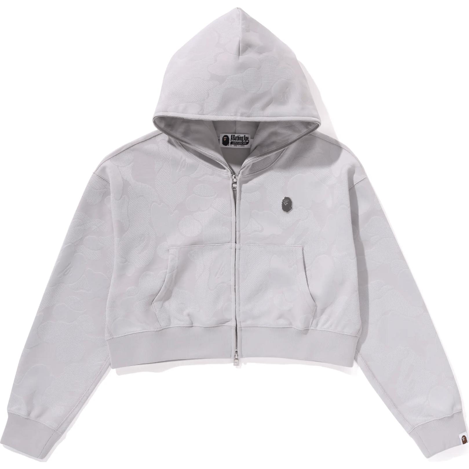 

A BATHING APE Bape женская худи с капюшоном укороченная на молнии однотонная камуфляжная жаккард Grey
