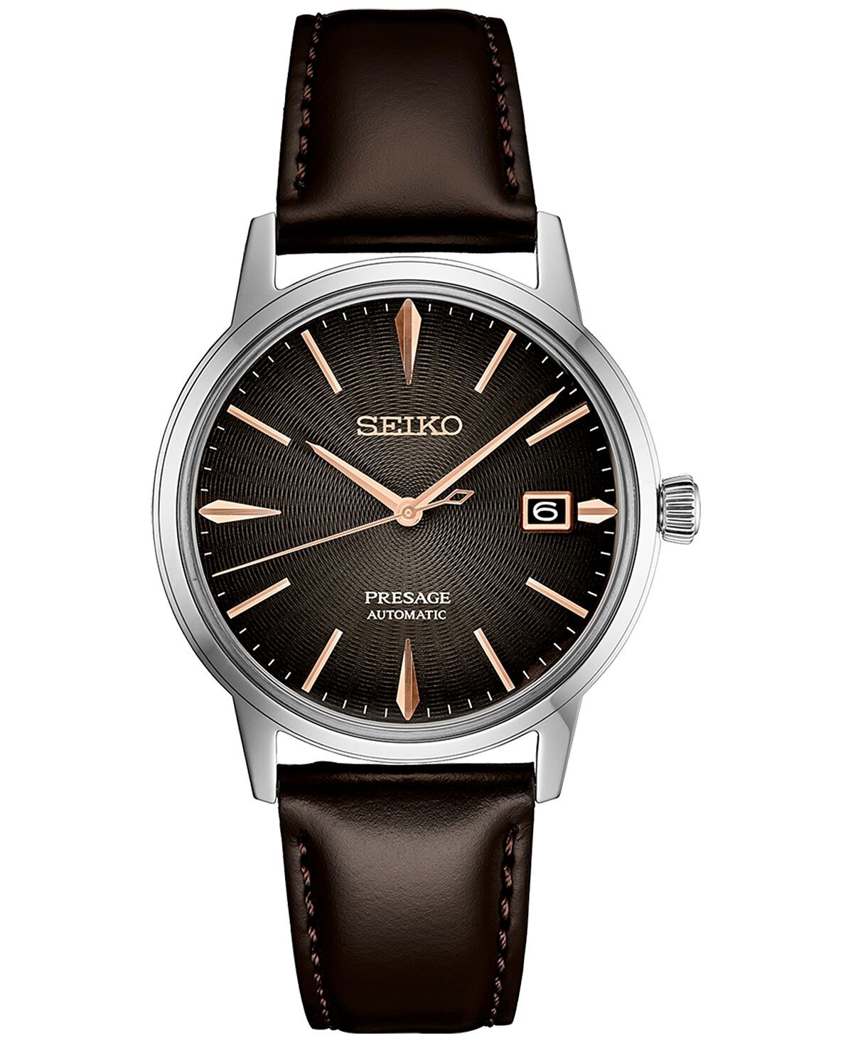 

Мужские автоматические часы Presage с коричневым кожаным ремешком, 40 мм Seiko