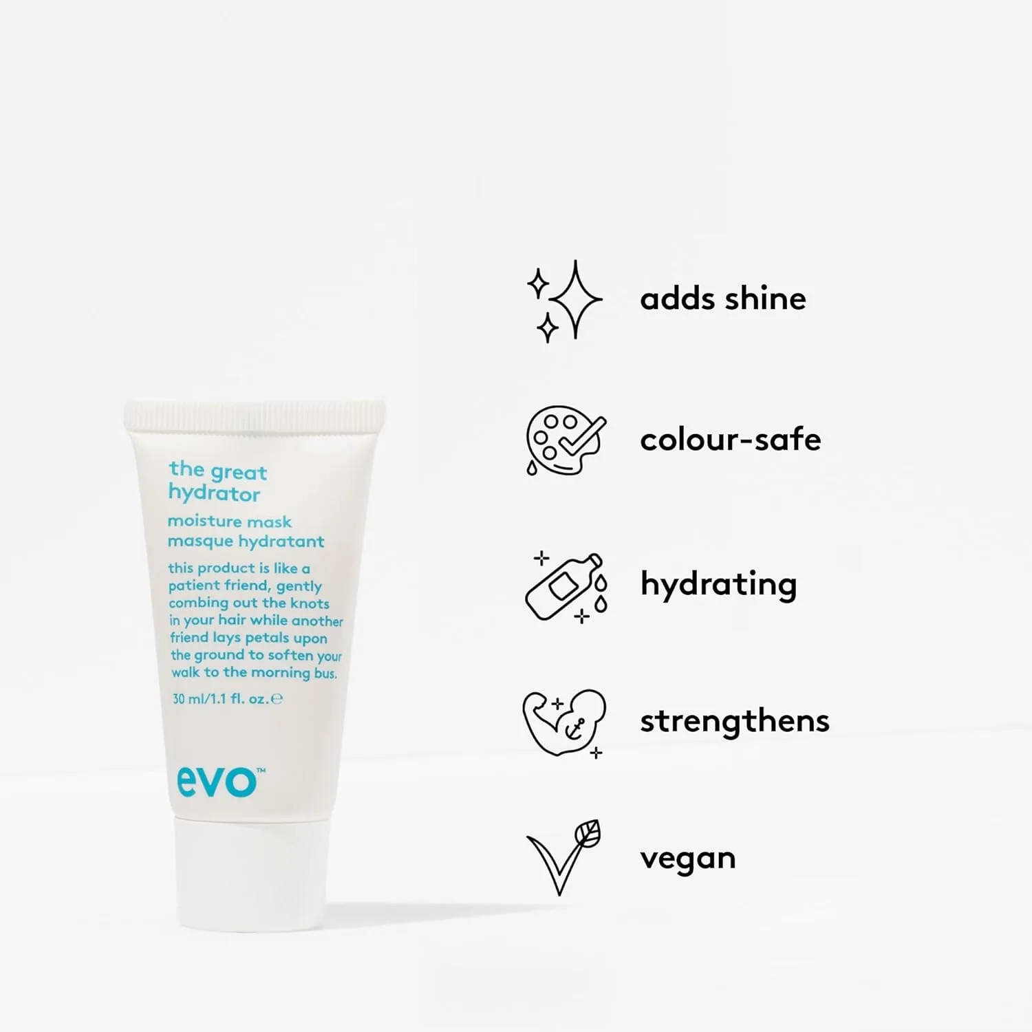 Увлажняющая маска для волос evo The Great Hydrator - увлажняет, придает мягкость и блеск, питает и увлажняет сухие волосы. 29,9 мл (1 шт.) — фото 2