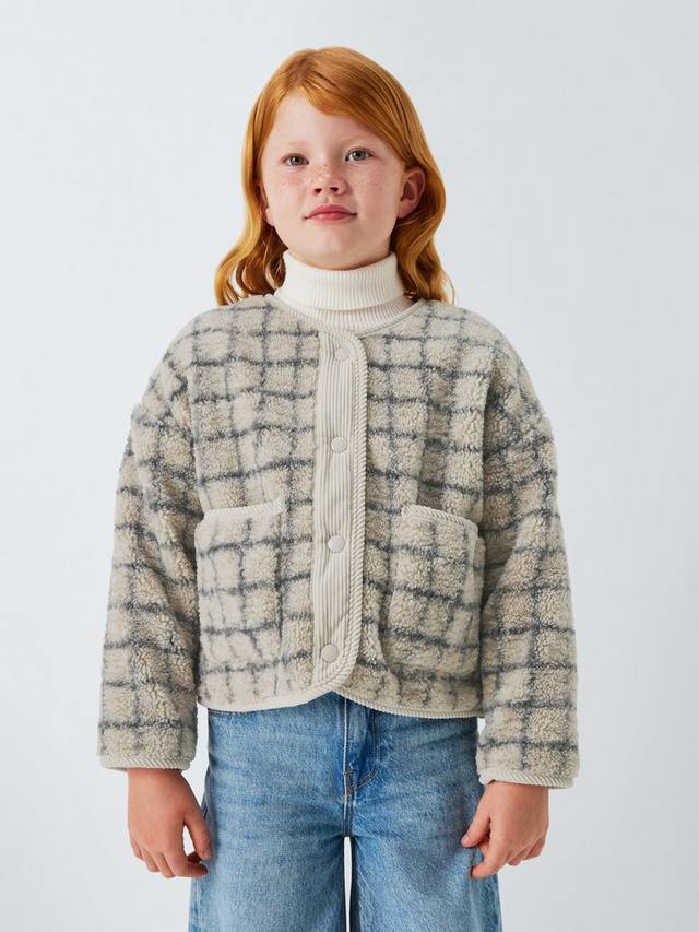 

Детская куртка Check Borg из флиса John Lewis, Cream, Grey