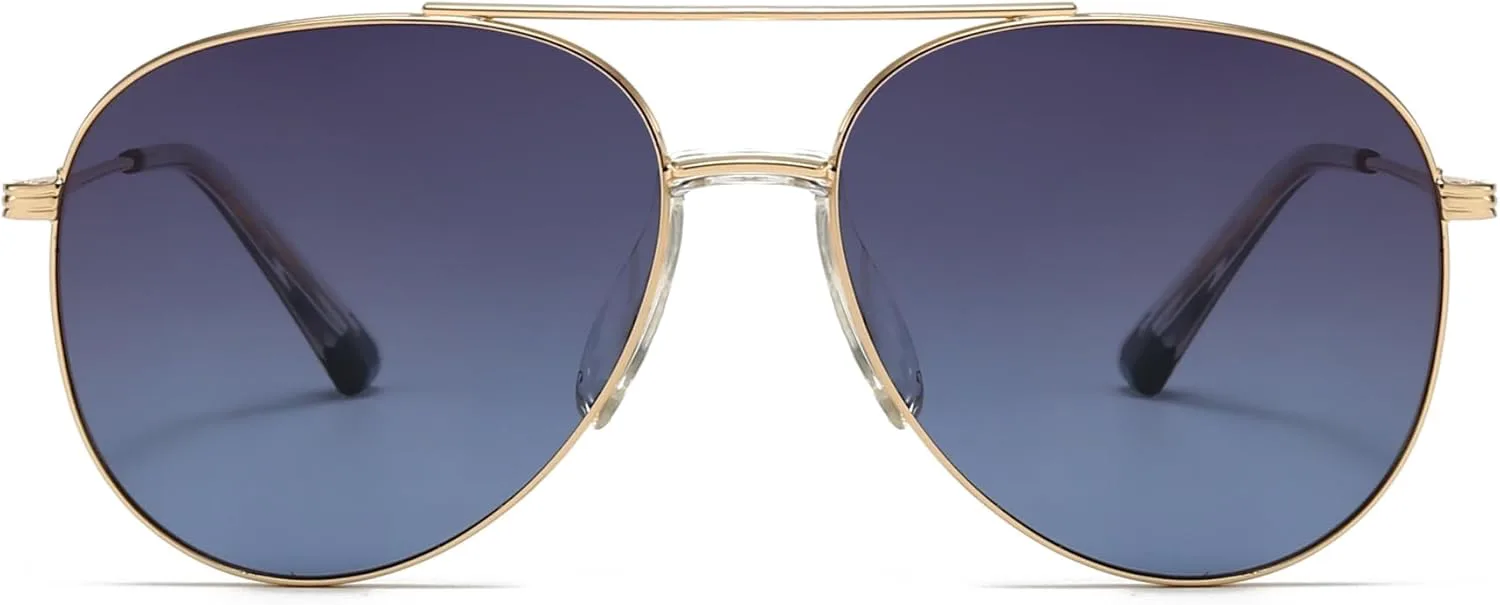 

Классические женские солнцезащитные очки-авиаторы с поляризацией и защитой от УФ-излучения, не спутывающиеся, модные модели 2026 года BOBUXLIIN, Gold/Blue
