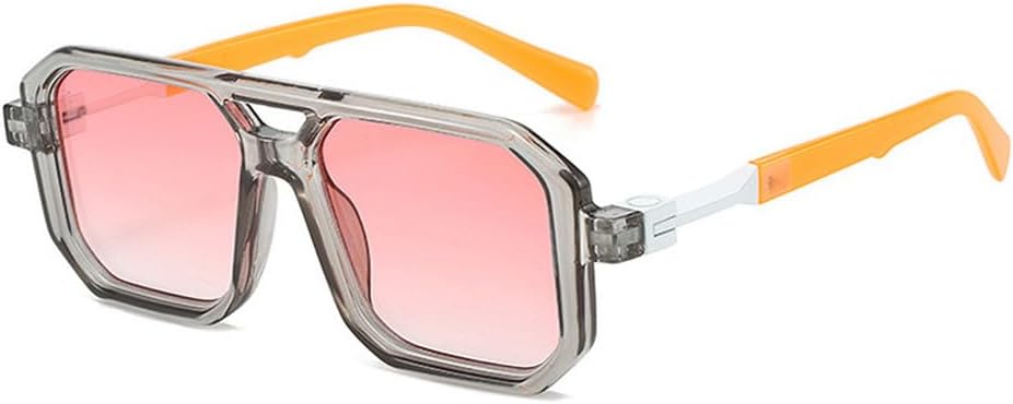 

Солнцезащитные очки с двойной перемычкой для женщин, модные градиентные очки с защитой от УФ-излучения UV400, ретро-многоугольные солнцезащитные очки для мужчин TKKTLLT, Grey Orange Pink