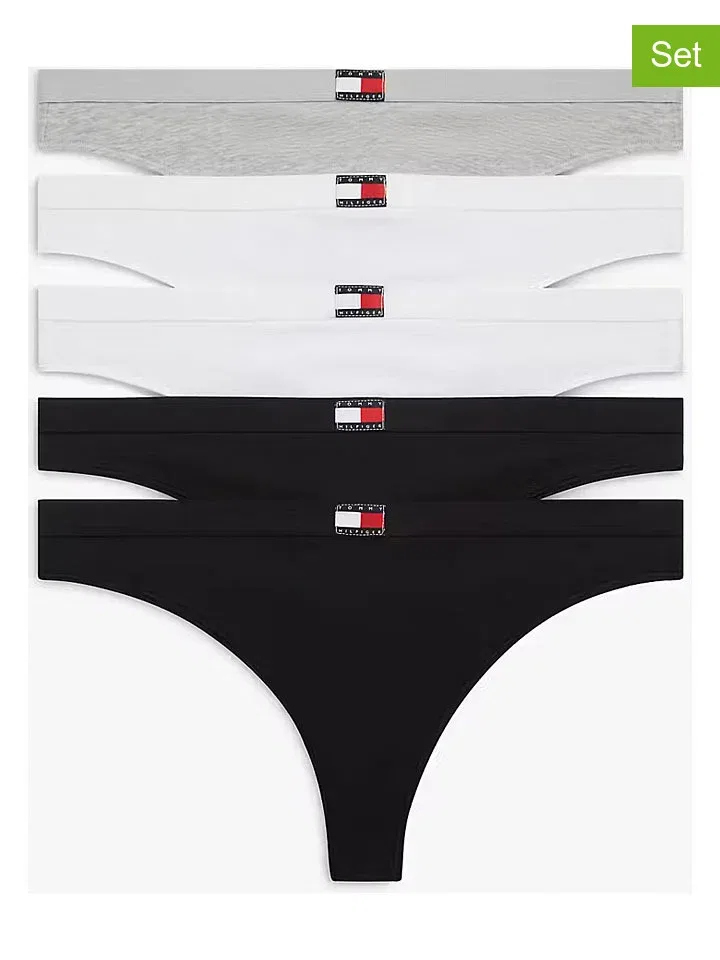 Набор стрингов, 5 штук, Tommy Hilfiger, серый/белый/черный