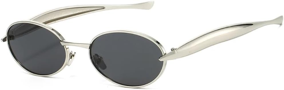 

Модные маленькие овальные металлические женские солнцезащитные очки в стиле ретро с прозрачными линзами с градиентом цвета океана, защита от УФ-излучения UV400, мужские очки в стиле панк TKKTLLT, Silver Grey