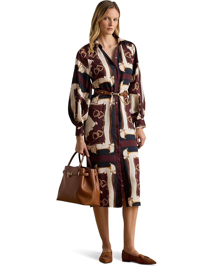 

Женское платье-рубашка миди Lauren Ralph Lauren Equestrian-Print Twill, Navy/Cream Multi