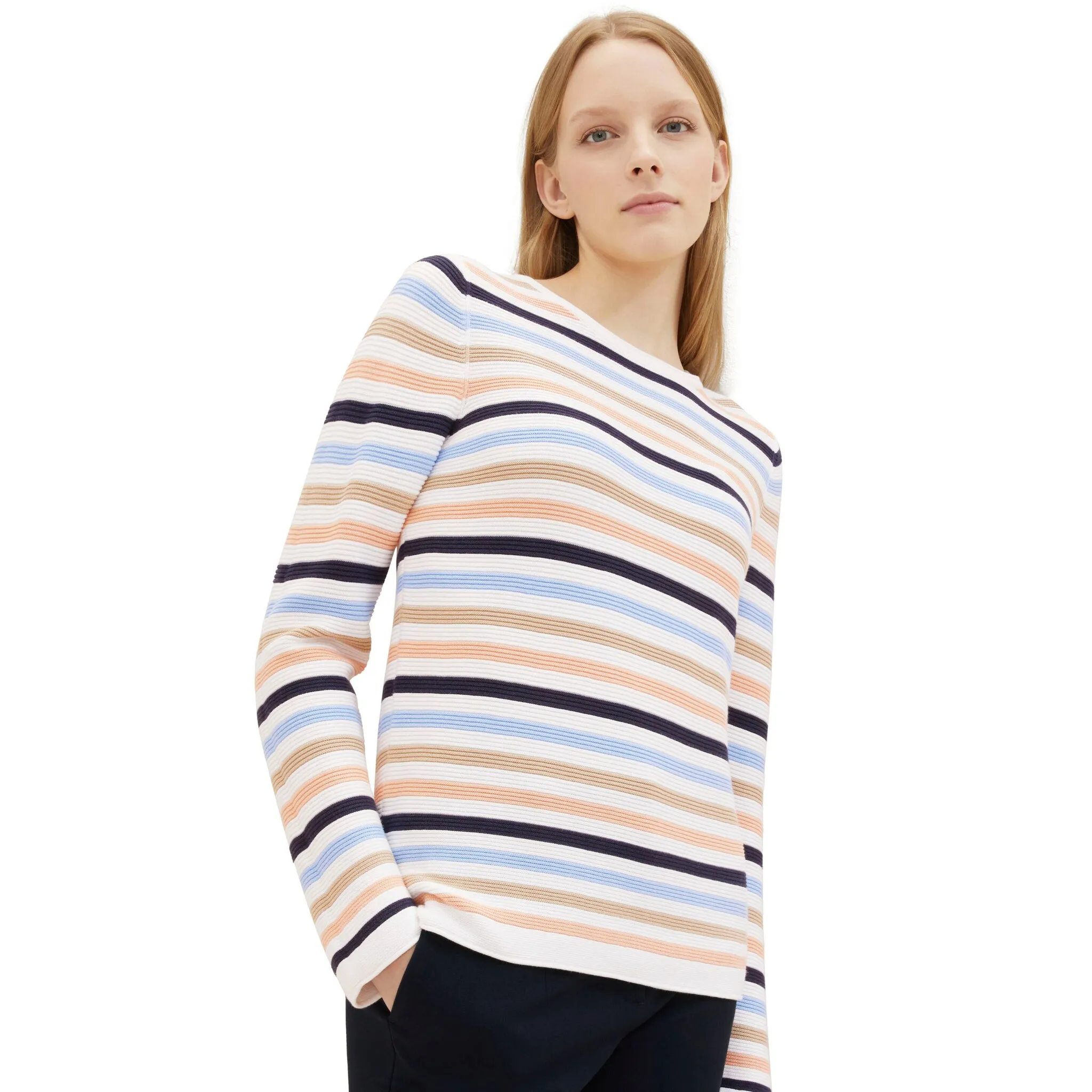 

TOM TAILOR вязаный свитер с полосатой структурой, цвет Peach Blue Ottoman Stripe