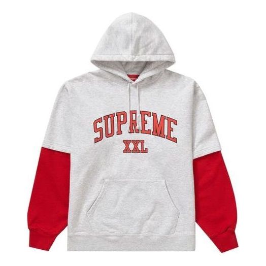 

Толстовка xxl hooded sweatshirt 'grey red' Supreme, серый