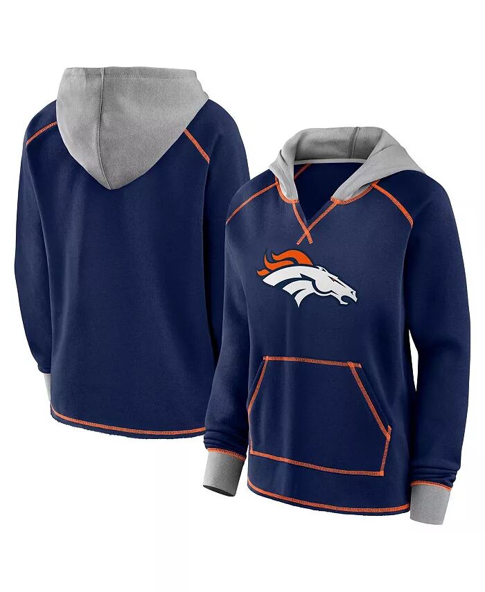 

Женская флисовая кофта-пуловер с капюшоном и V-образным вырезом Denver Broncos Boom Navy Logo Athletic