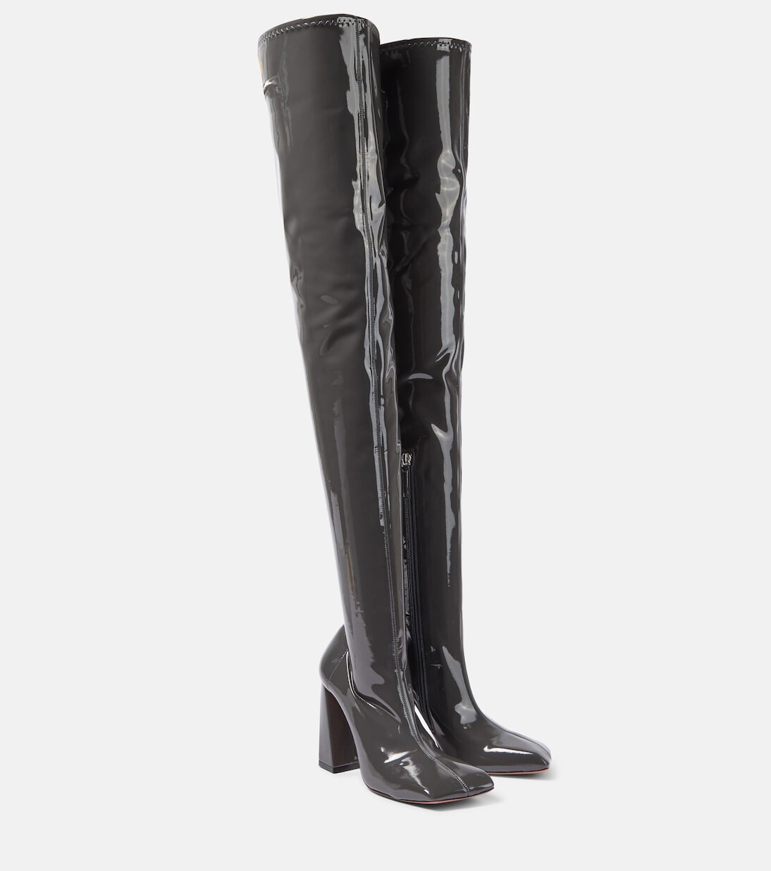 Латексные ботфорты marine stretch 95 Amina Muaddi, серый