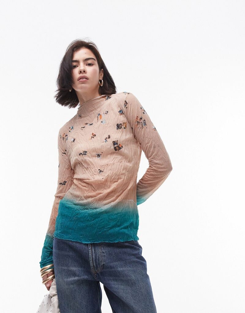 

Разноцветный пляжный топ с длинными рукавами Topshop