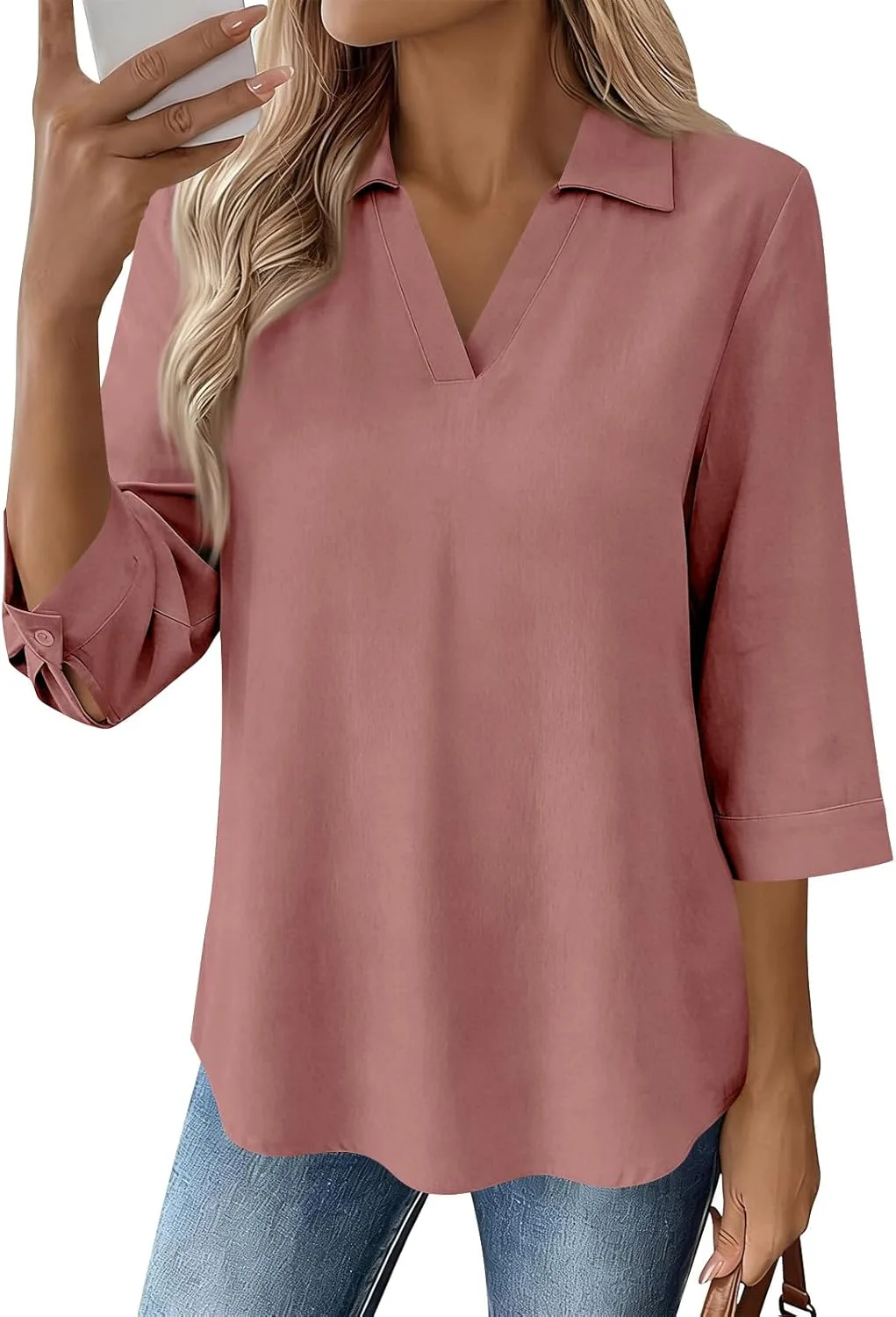 

Льняная рубашка для женщин с коротким рукавом и V-образным вырезом