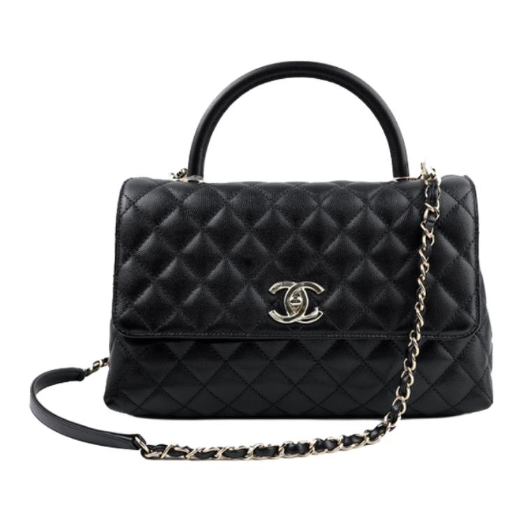

CHANEL Сумка-туба из телячьей кожи с тиснением и ручкой Coco, женская, через плечо, черная