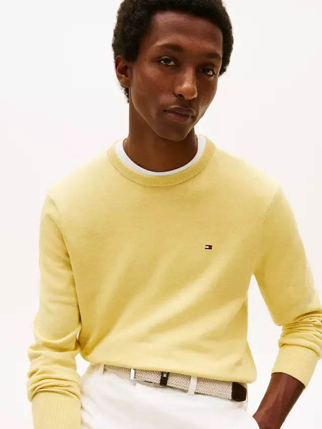 Свитер с круглым вырезом из чесаного хлопка с вышивкой флага Tommy Hilfiger, Yellow — фото 4