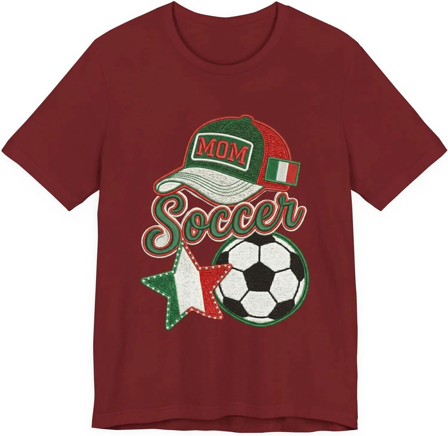 Футболка с принтом Mom Soccer Cap and Ball, Italian Flag Star, красная