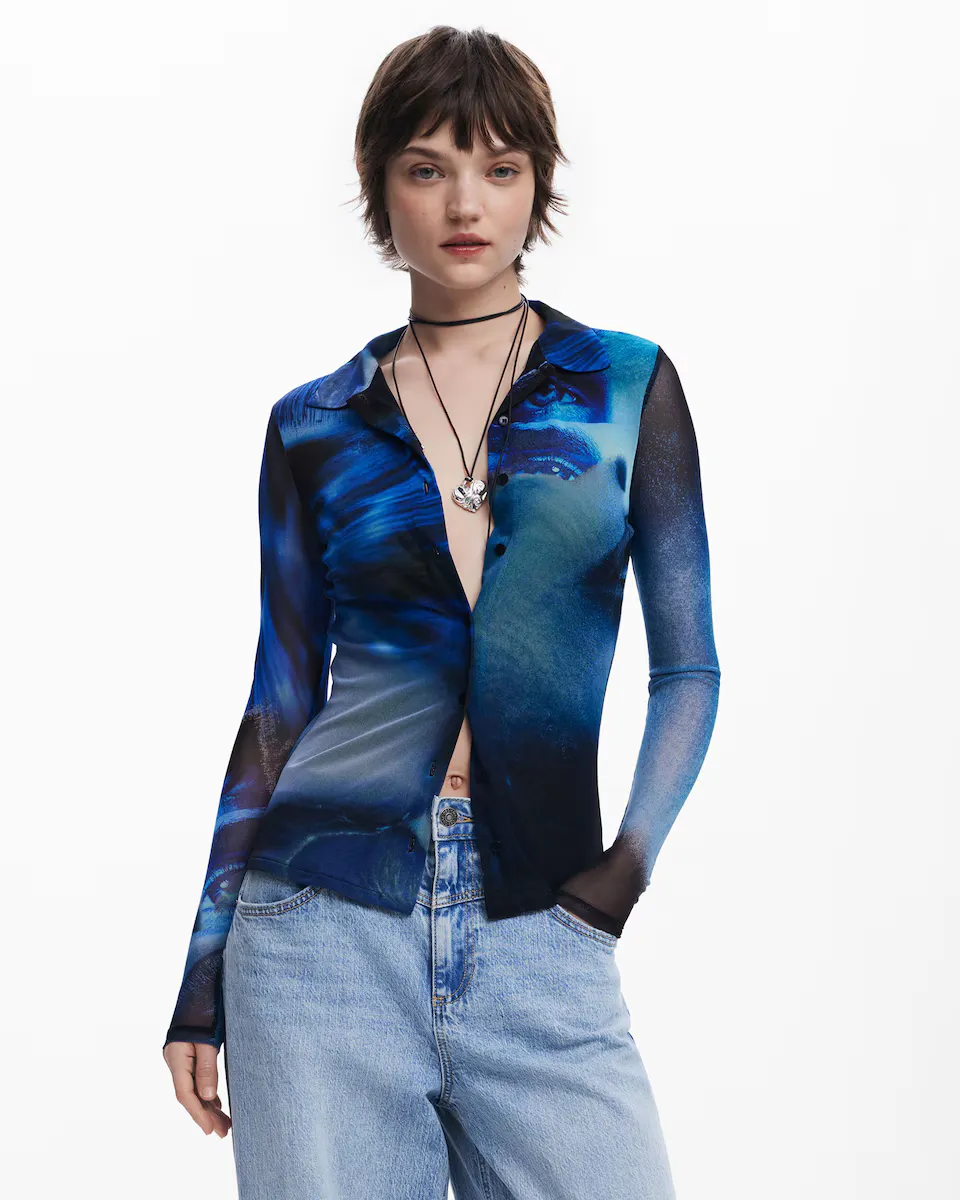 

Женская рубашка на пуговицах с глазами Desigual, синий