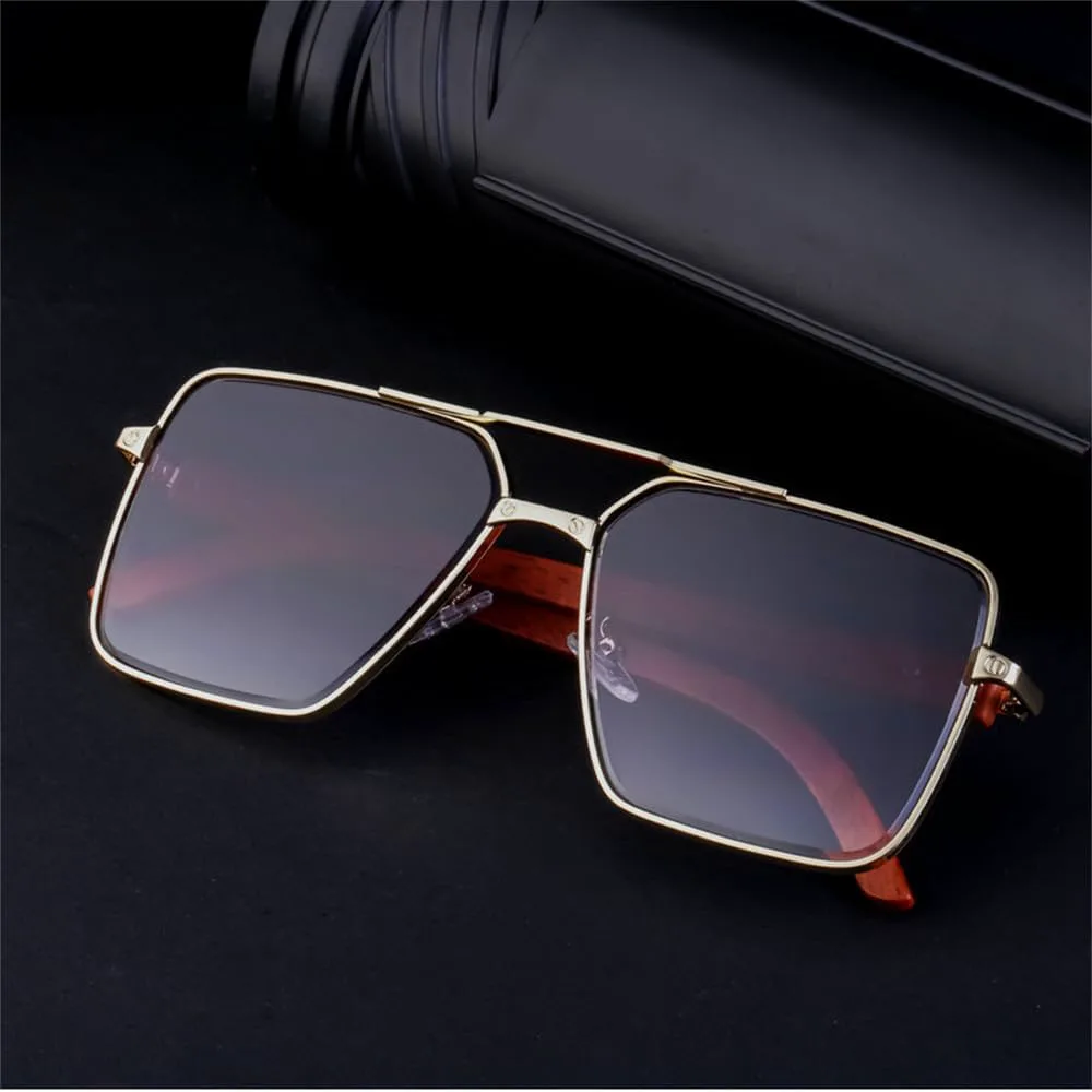 

Женские солнцезащитные очки в стиле ретро с металлической оправой, имитирующей дерево, летние, мужские очки для вождения, с защитой от УФ-излучения UV400 HCPIHF, 1