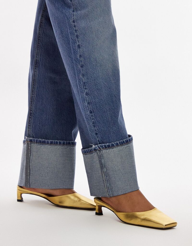 

Topshop Premium – Audrey – Мюли из золотой кожи с квадратным носком на среднем каблуке