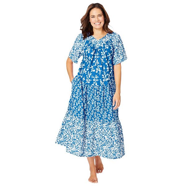 

Плюс сайз лаунжер с принтом и ярусами Only Necessities, Pool Blue Floral