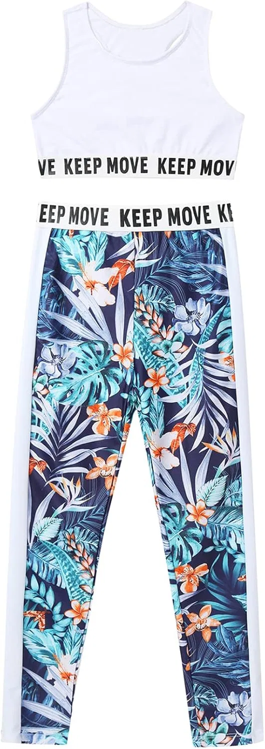 Детский спортивный комплект топ и леггинсы Moggemol, 2 предмета, Green-floral — фото 4