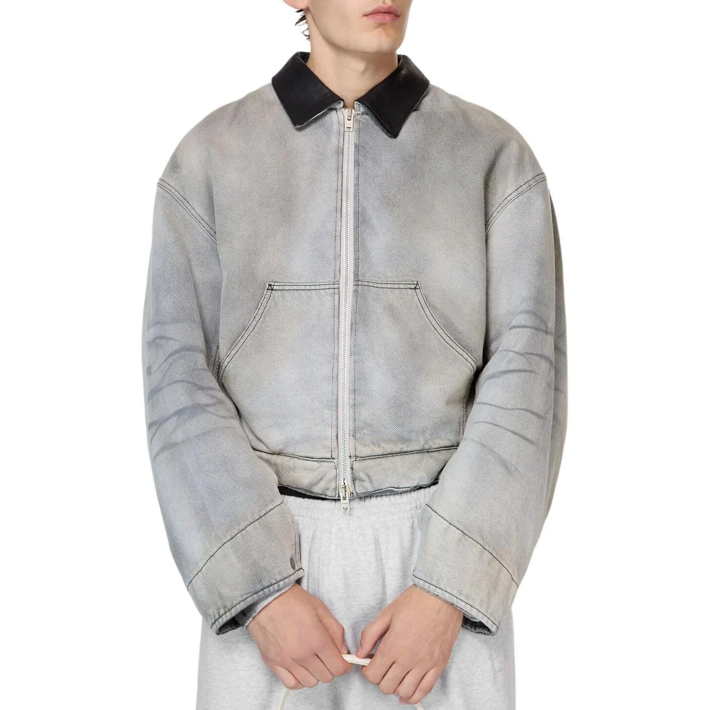 Куртка Acne Studios Zip-Up Denim Jacket, серый — фото 4