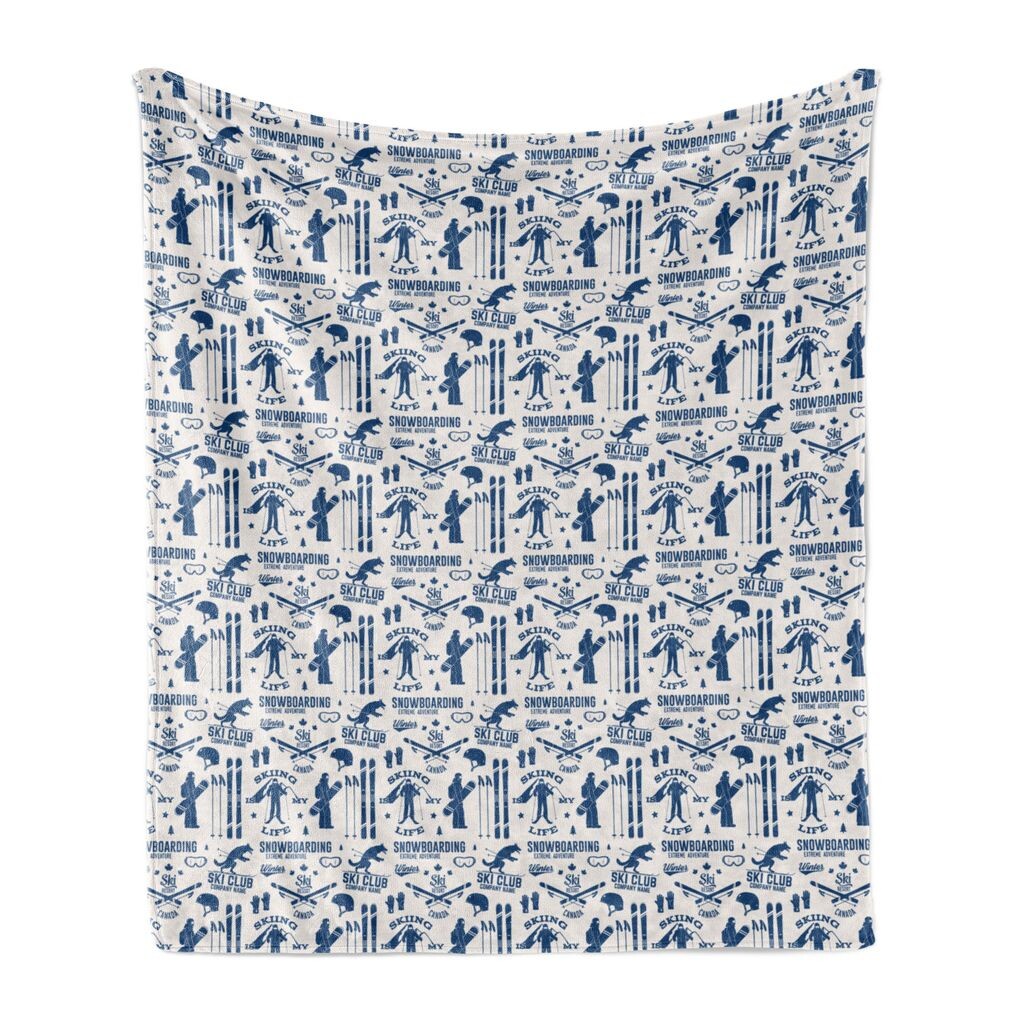 

Мягкое фланелевое флисовое одеяло ABAKUHAUS Ski Pattern, мотивы на лыжную тематику, уютный плюш для использования в помещении и на улице, 125 x 175 см, яичная скорлупа и темно-голубой