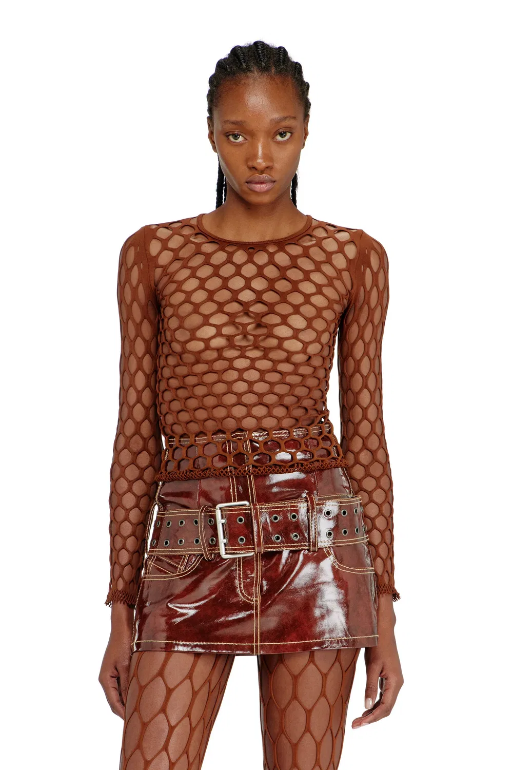 Эластичный сетчатый трикотажный топ Diesel, Brown