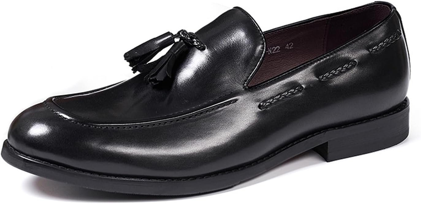 Мужские лоферы Santimon Slip On с кисточками, формальные туфли из натуральной кожи с остроконечным носком, мокасины Business Casual, для выпускного, свадьбы, пенни-лоферы, удобные модные туфли к смокингу для мужчин, черный — фото 3