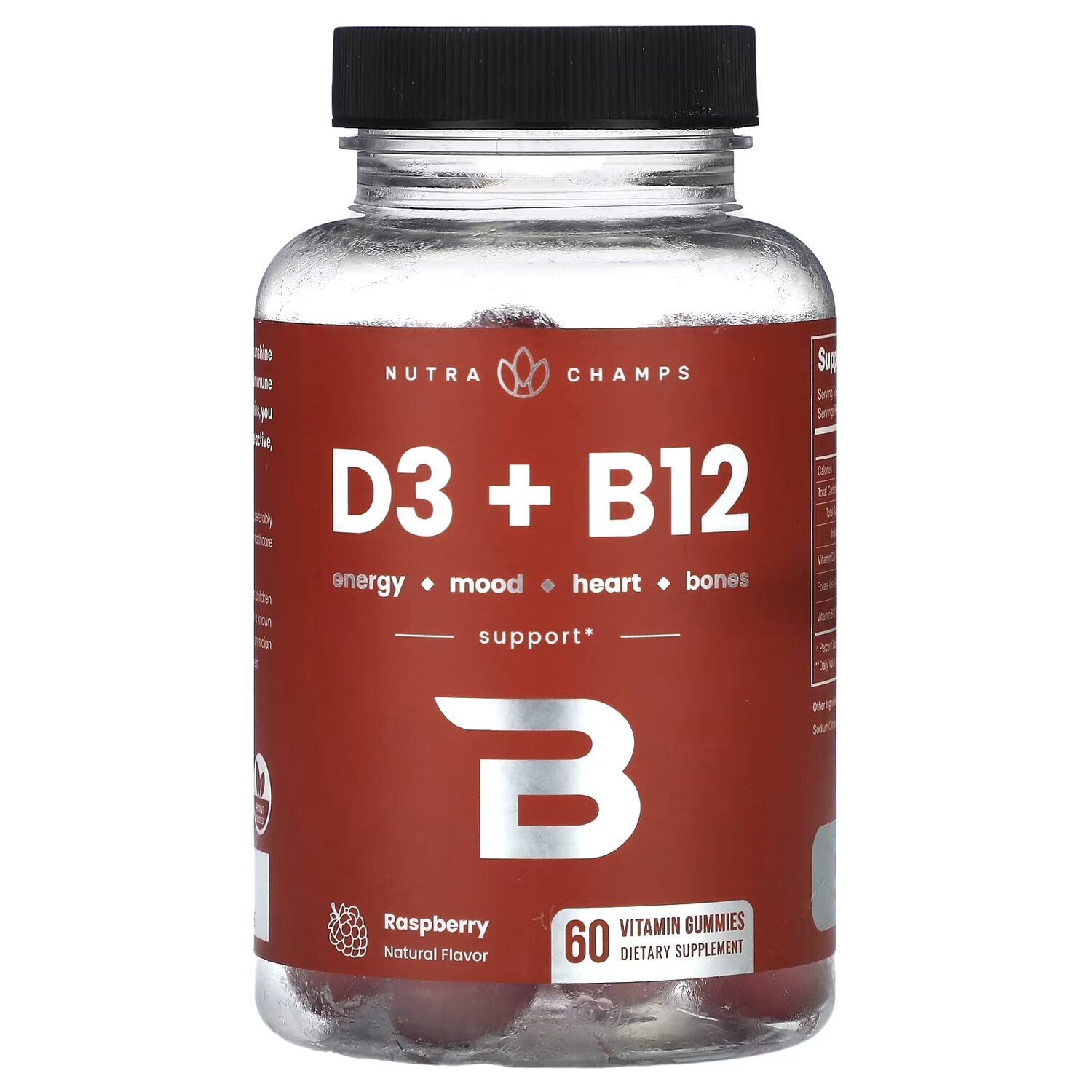 

Витамины NutraChamps D3 + B12 малина, 60 жевательных таблеток