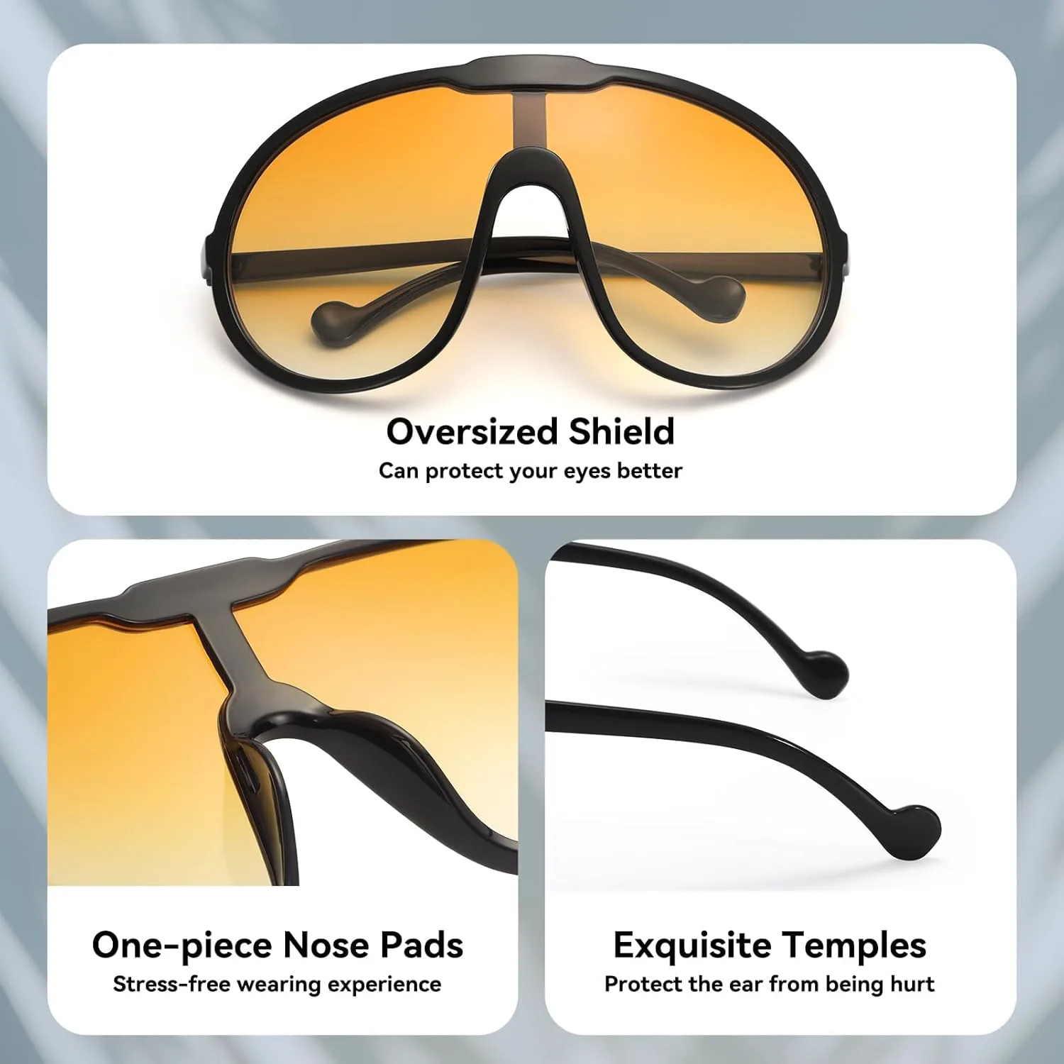 

Солнцезащитные очки Dollger Oversized One Piece для женщин и мужчин, модные, с обтекаемой формой и защитой от УФ-излучения UV400, 2 Packs: Yellow+gradient Orange