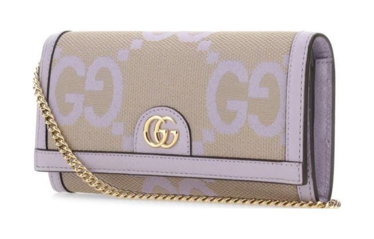 GUCCI Ophidia Canvas With Leather Wallet женский бежевый/светло-фиолетовый — фото 2