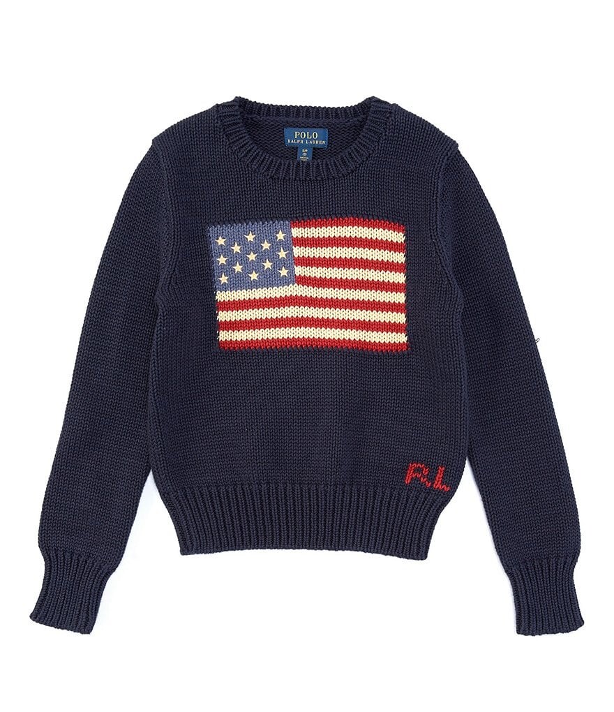 

Свитер с флагом Америки Polo Ralph Lauren для больших девочек 7–16 лет, синий